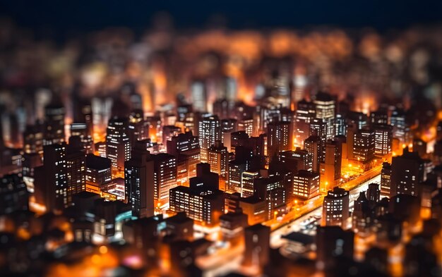 Ein Stadtbild mit vielen Gebäuden und Lichtern