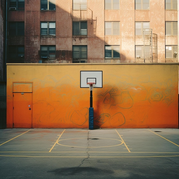 Ein städtischer Basketballplatz aus einer Drohnenansicht, städtische unterirdische Stimmung