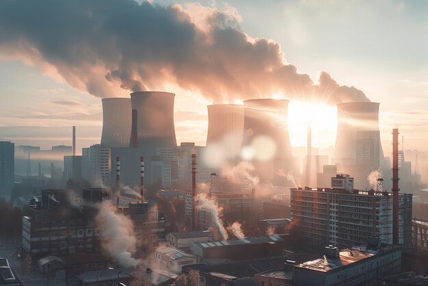 Ein städtischer Pendler in Bewegung, verschwommene Figuren gegen eine lebendige Stadtansicht bei Sonnenaufgang, die die Hauptverkehrszeit hervorruft