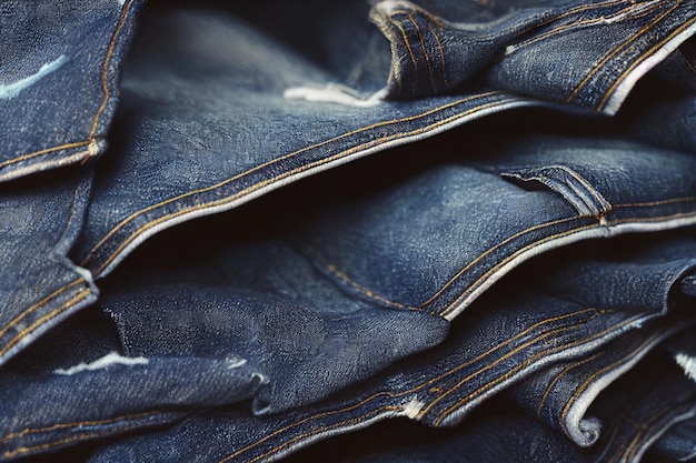 Ein Stapel Blue Jeans mit den Reißverschlüssen an der Seite