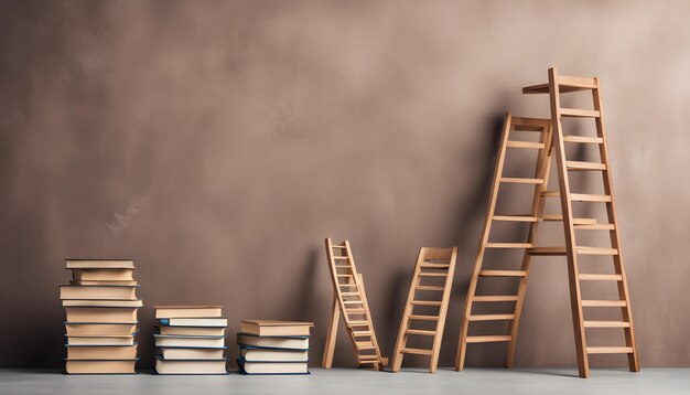 Foto ein stapel bücher mit einer leiter neben ihnen