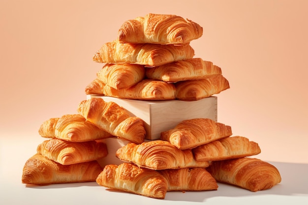 Ein Stapel Croissants wird übereinander gestapelt.