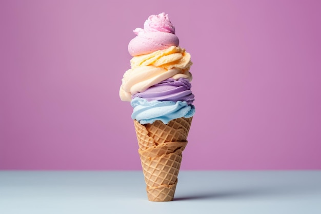 Ein Stapel Eistüten mit violettem Hintergrund
