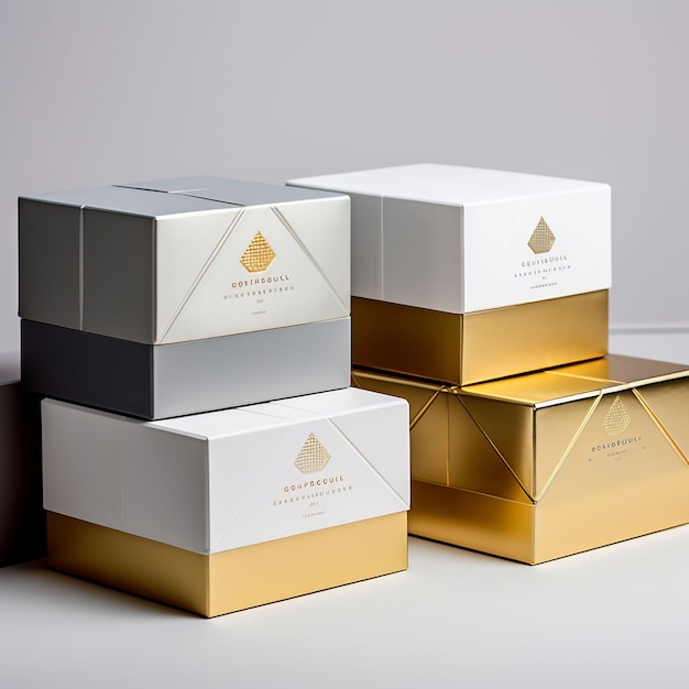 ein Stapel Kisten mit dem Logo der Goldmarke.