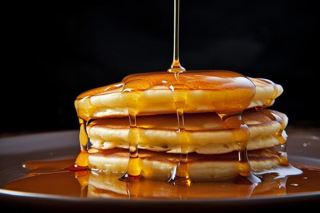 Foto ein stapel pfannkuchen, aus dessen mitte sirup tropft.