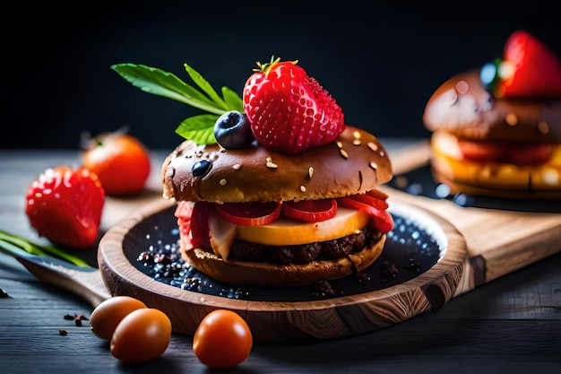 ein Stapel Pfannkuchen mit Beeren und Erdbeeren darauf