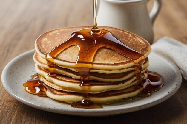 Foto ein stapel pfannkuchen mit sirup drauf