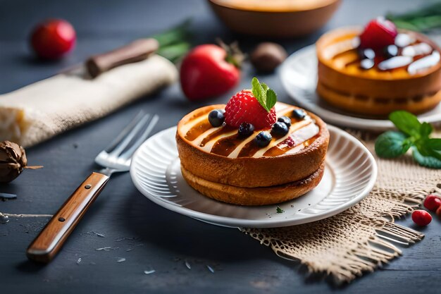 ein Stapel Pfannkuchen mit Sirup und Beeren oben.