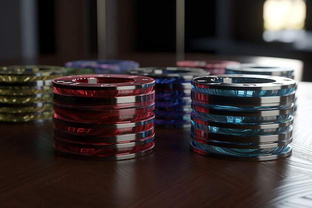 Ein Stapel Pokerchips auf einem Tisch, von denen einer mit "Ich bin ein Poker" beschriftet ist