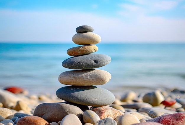 ein Stapel Steine am Strand im Stil von Spiritualcore