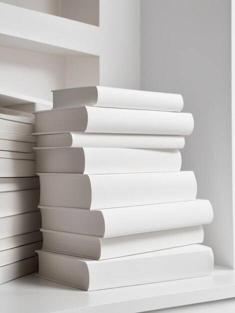 Ein Stapel unberührter weißer Bücher, ordentlich angeordnet