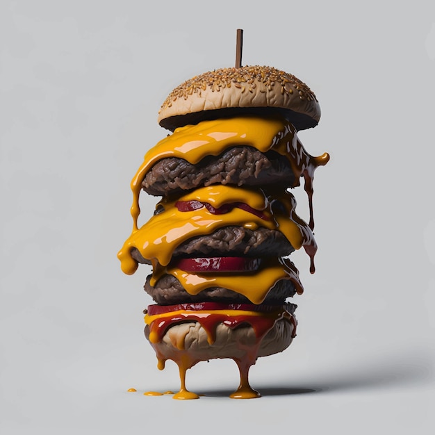 Ein Stapel von drei Hamburgern mit der Aufschrift „Burger“ oben