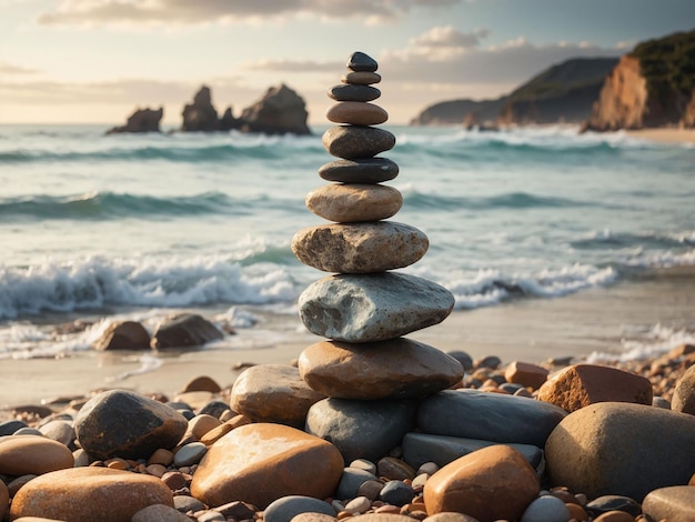 Foto ein stapel von felsen, die auf einem strand sitzen