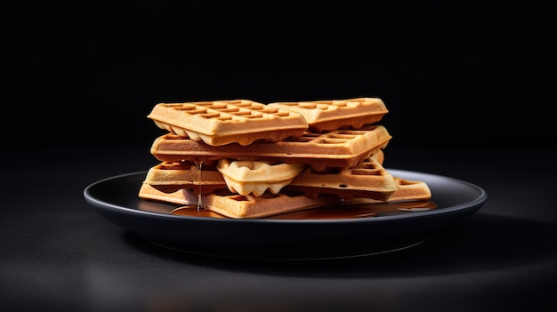 Ein Stapel Waffeln auf einem Teller mit schwarzem Hintergrund