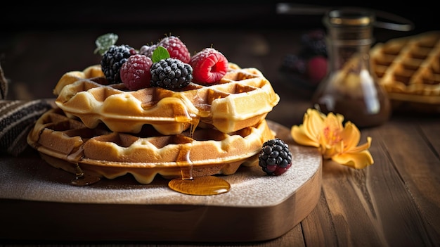 Ein Stapel Waffeln mit Beeren darauf