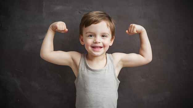 Ein starkes Kind zeigt seinem Vater seine Muskeln