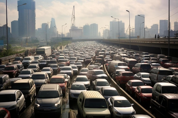 ein Stau mit vielen Autos im Hintergrund.