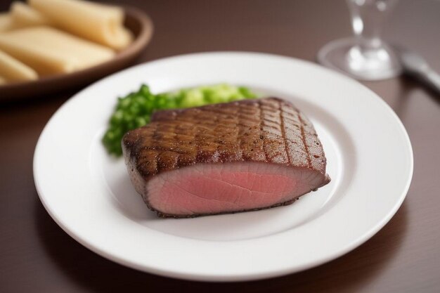 Foto ein steak auf einem schneidbrett mit kräutern und gewürzen