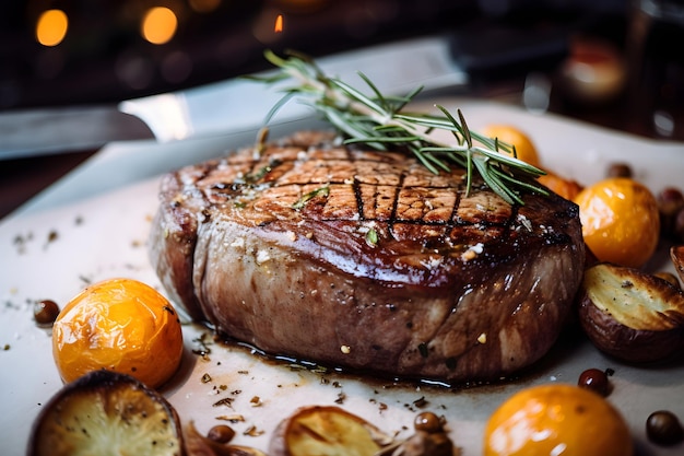 Foto ein steak mit gemüse auf einem teller