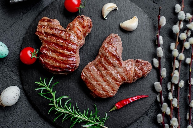 Ein Steak mit Mickymausohren darauf