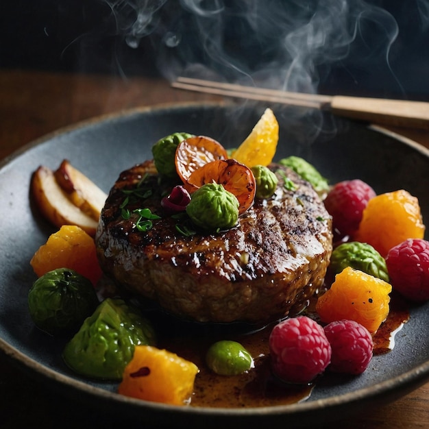 ein Steak mit Obst und Gemüse