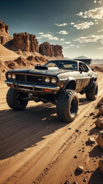 Ein Steampunk-Auto in der Wüste