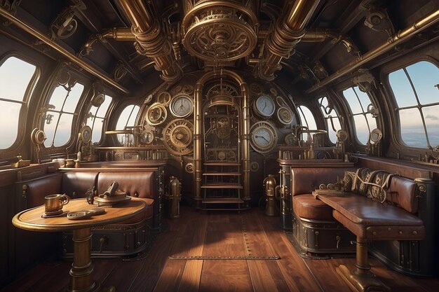 Ein Steampunk-Luftschiff mit Getrieben und Messing-Akzenten