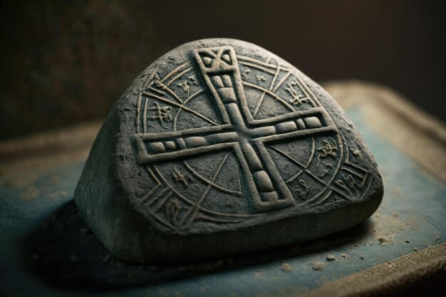 Ein Stein mit einem eingravierten ägyptischen Kreuz