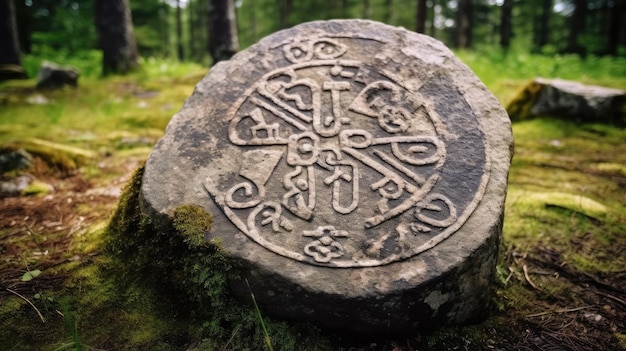 ein Stein mit einem geschnitzten Muster darauf