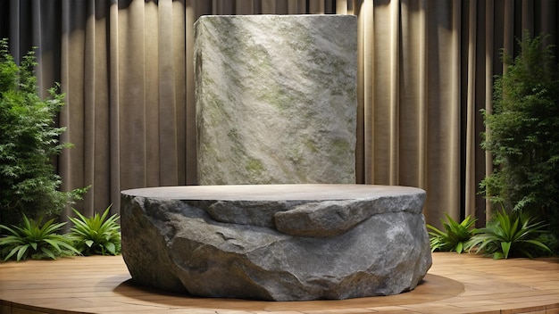 ein Steinbrunnen mit einem großen Stein in der Mitte