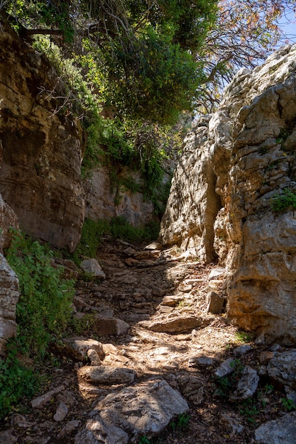 Ein steiniger Weg, den es auf dem Lykischen Weg in Fethiye, Türkei, zu gehen gilt