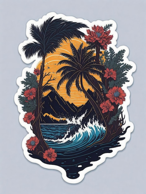 Ein Sticker-Kunstwerk mit T-Shirt-Grafik einer majestätischen Palme