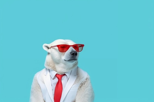 Ein stilvoller Eisbär mit roter Sonnenbrille. Generative KI