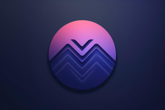 Ein stilvolles kreisförmiges Logo mit abstrakten Wellen in lila und blauem Farbton verleiht ein modernes Gefühl mit einem 3D-Effekt auf einem Marine-Hintergrund