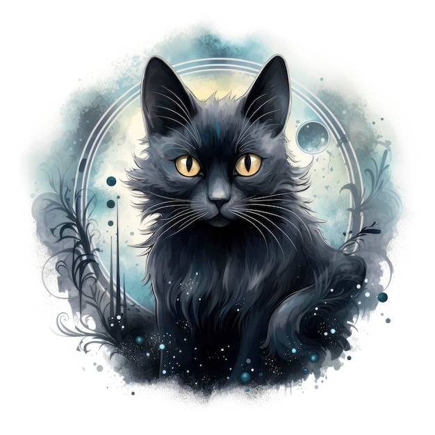 ein stilvolles und mysteriöses schwarzes Katzendesign mit Mond