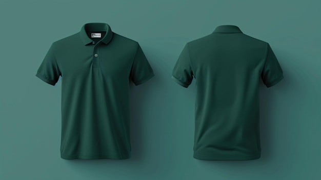 Foto ein stilvolles und vielseitiges dunkelgrünes polo-shirt-mockup mit vorder- und rücksicht diese leere leinwand ist perfekt, um ihre designs oder markenkonzepte mit leichtigkeit zu präsentieren.