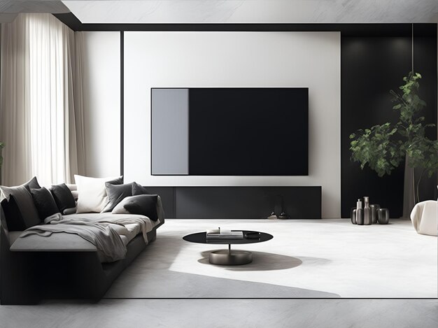 Ein stilvolles Wohnzimmer mit modernem, minimalistischem Design