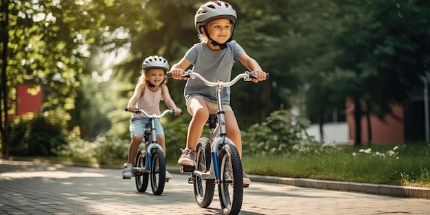 Ein stolzer Vater lehrt seinem kleinen Sohn, Fahrrad zu fahren