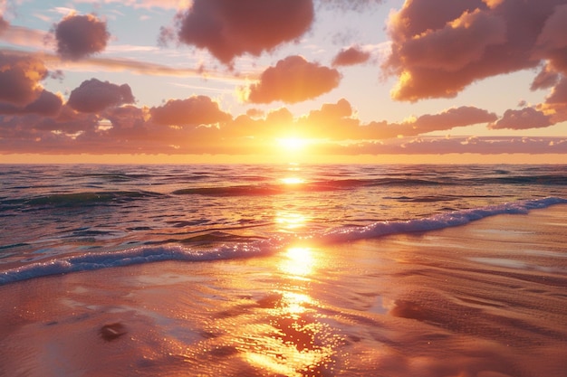 Ein strahlender Sonnenuntergang über einem friedlichen Strand