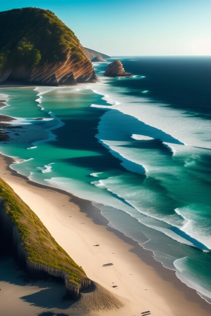 Ein Strand mit blauem Himmel und Wellen