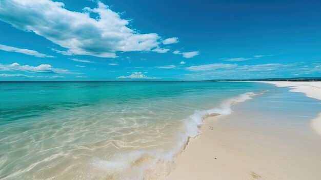 Ein Strand mit blauem Ozean und weißem Sand