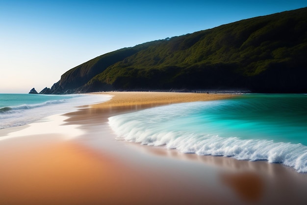 Ein Strand mit blauem und grünem Sand und dem Ozean im Hintergrund