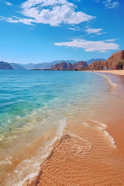 Foto ein strand mit blauem wasser und einem boot im wasser