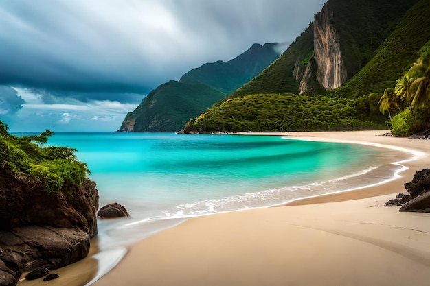 Ein Strand mit Blick auf die Berge