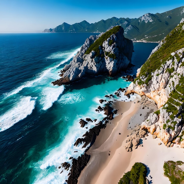 Ein Strand mit einer Klippe im Hintergrund