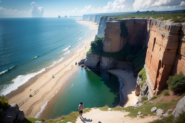 Ein Strand mit einer Klippe im Hintergrund