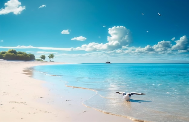 Ein Strand mit einer Möwe darauf