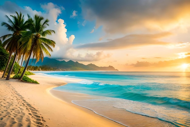 Ein Strand mit einer Palme darauf