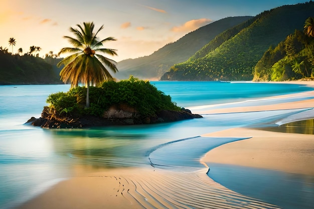 Ein Strand mit einer Palme darauf