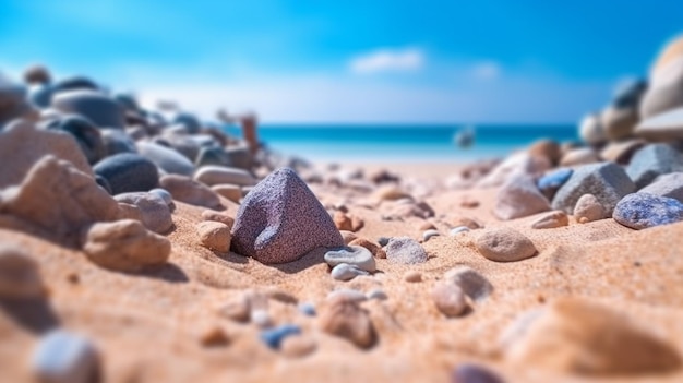 Ein Strand mit Felsen und blauem Himmel